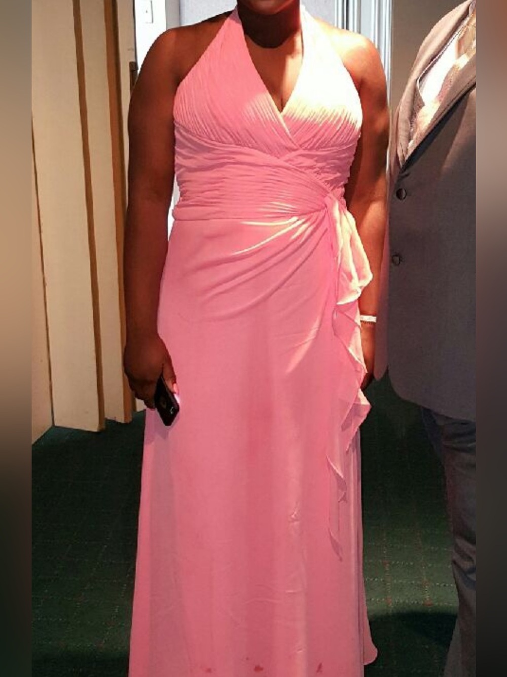David's Bridal One-Shoulder Pink Evening Gown